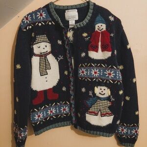 Christopher & Banks Hand Embroidered Christmas snowman Cardigan